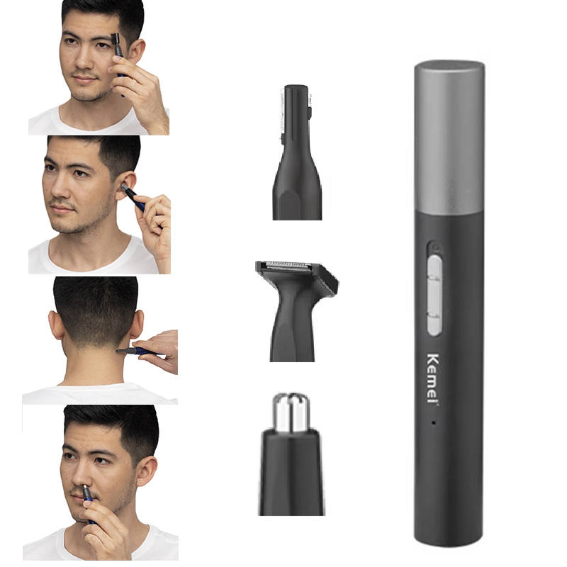 Grooming Kit - Kemei Pro 充電式鼻毛トリマーペンひげグルーミングキット電動フェイシャルネックラインボディトリマー耳眉毛トリマー男性女性用