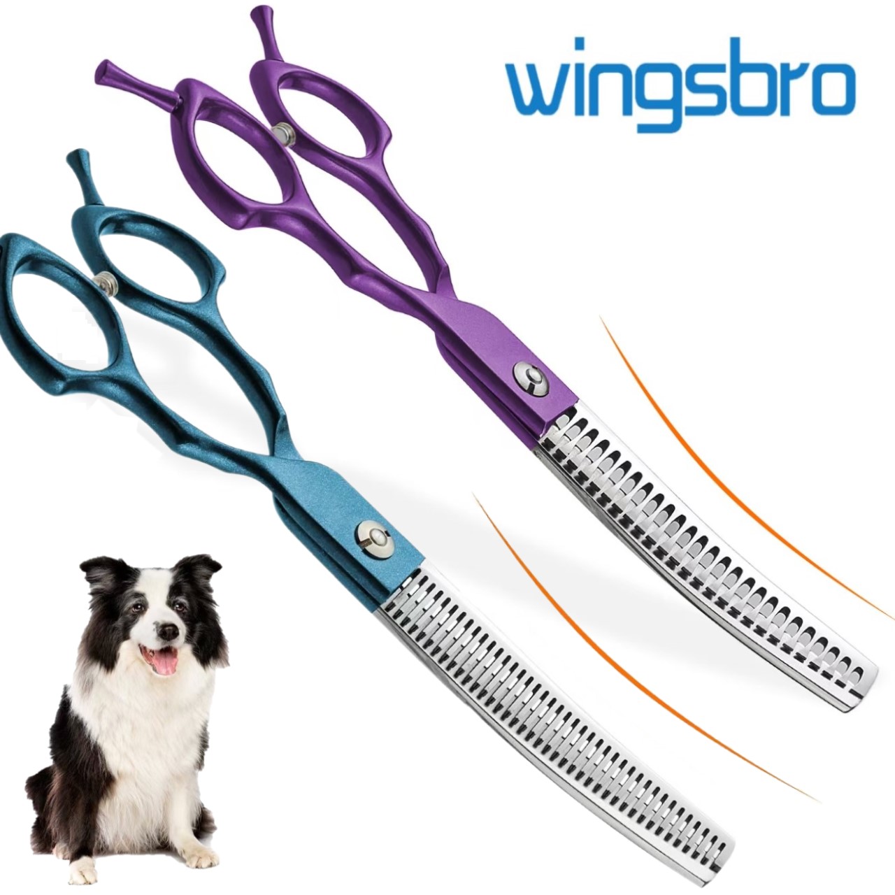 Grooming Scissors - 7インチ湾曲型チャンカーシザー、ステンレス製犬用グルーミングハサミ、特別設計ペット用ハサミ