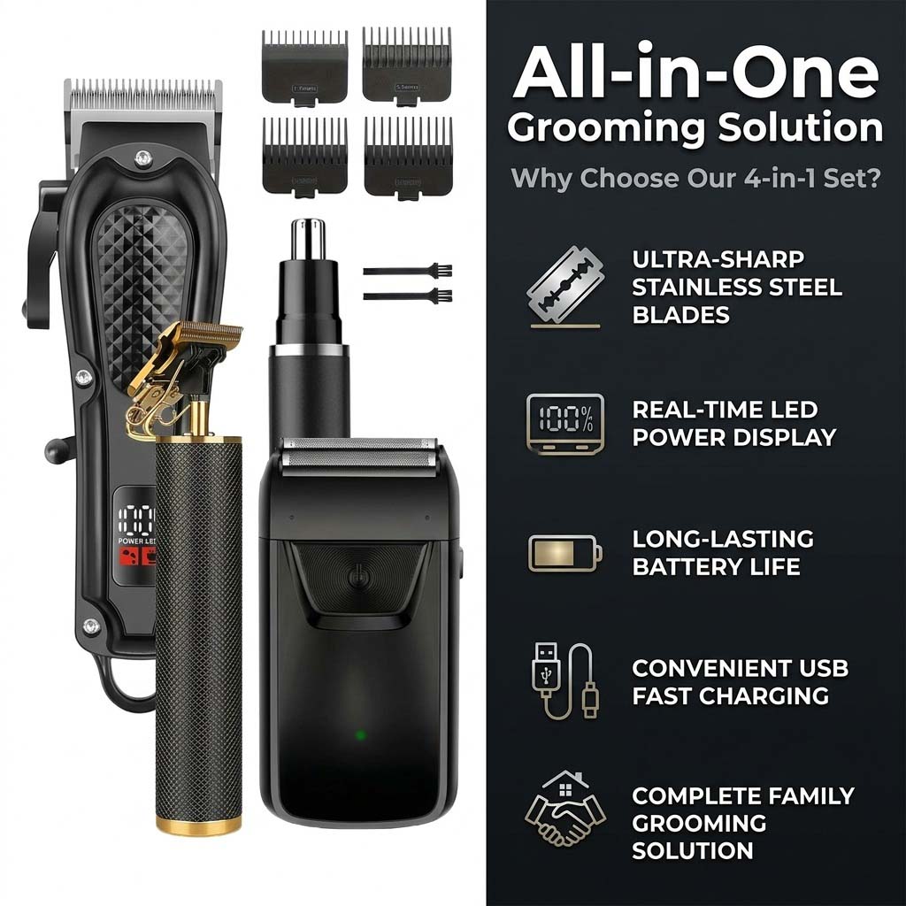4in1メンズヘアクリッパーセット。コードレス電動トリマー、 - Grooming Kit のレビューと価格