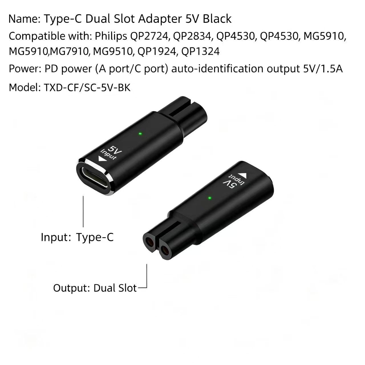 5V Type-C（メス）-デュアルスロット（オス）アダプタ - Electric Shaver Rotary のレビューと価格
